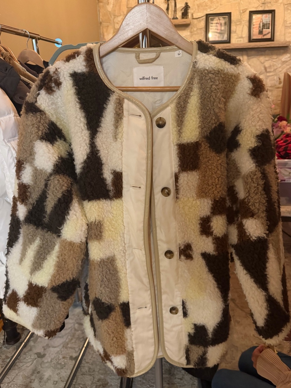 Wilfred Women's Cream & Brown Faux Sherpa Coat
